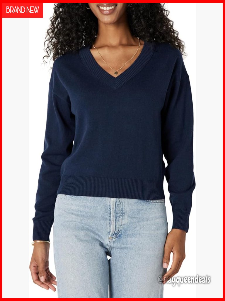 Womens Long Sleeve Relaxed Fit Lightweight V Neck Cropped Sweater Pullover